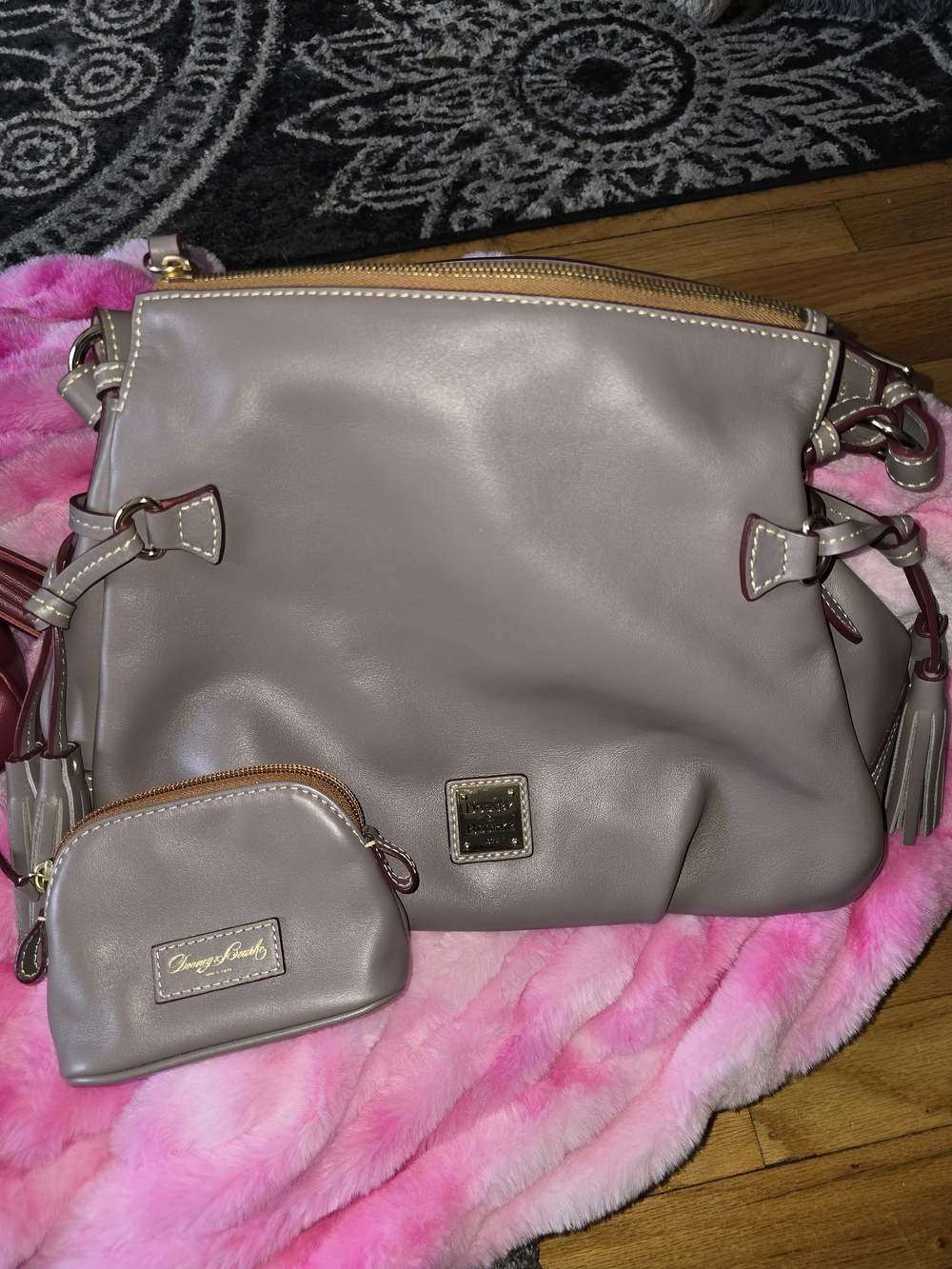 Dooney & Bourke Gray Leather Teagan Shoulder Bag with Coin Pouch